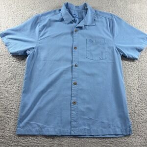 Tommy Bahama Island Zone Silk Shirt Mens Medium Blue Cool Max Hawaiian Button Up
